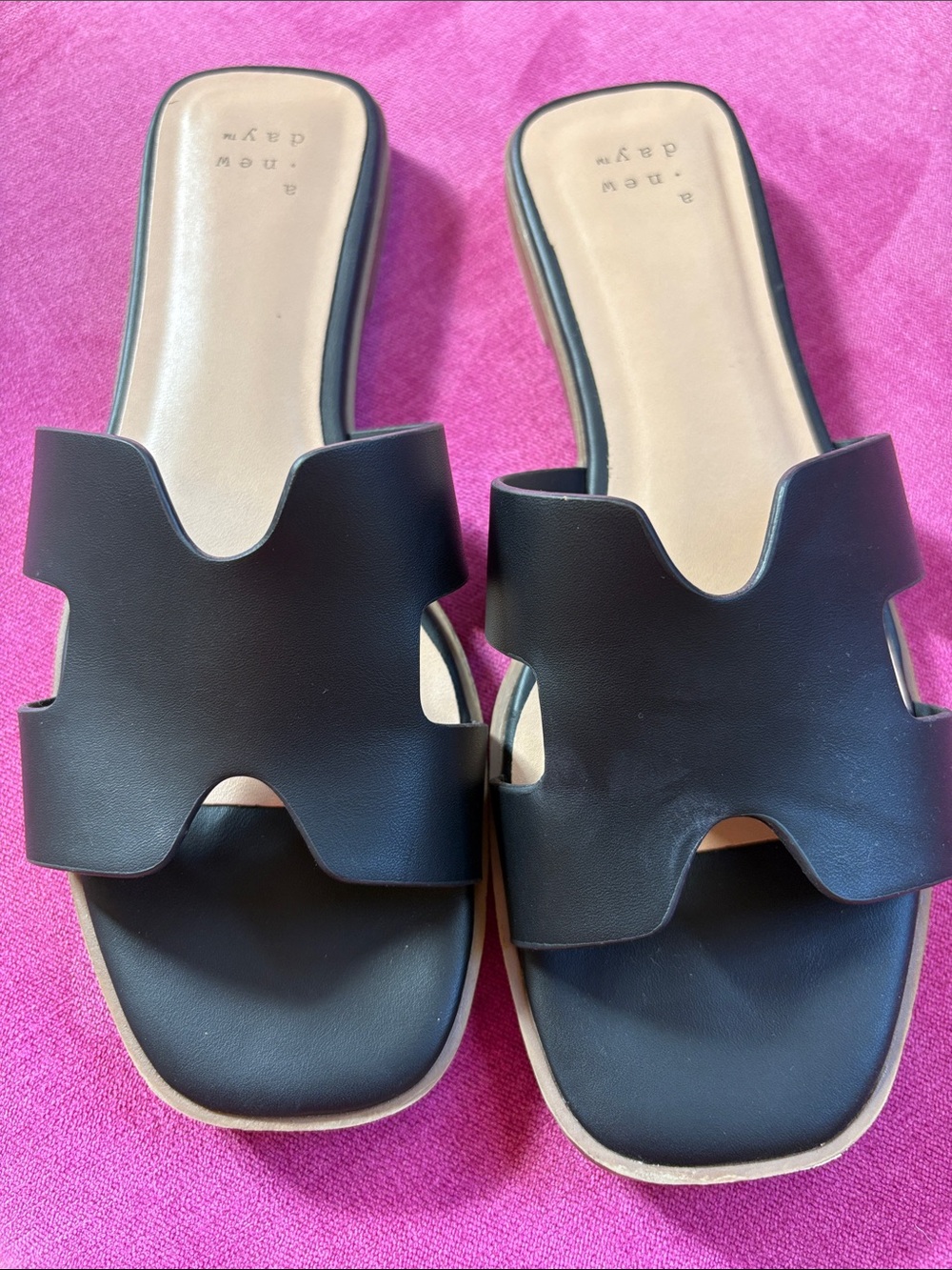 a new day Black Slide Sandals with Cutout Upper